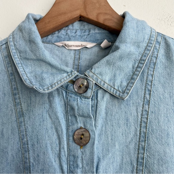 Soft Surroundings Small Rendezvous Tunic Top Light Denim Linen Chambray Pockets - Picture 5 of 12